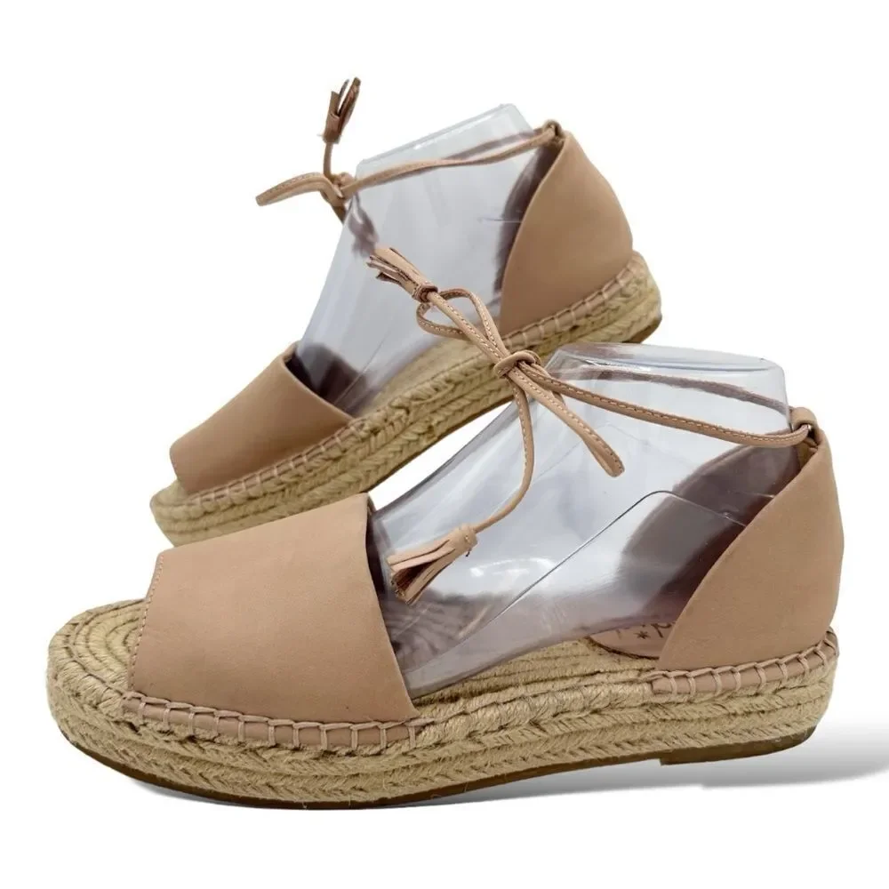 Splendid Women's Edna Ankle Tie‎ Blush Nubuck Suede Espadrille Sandals Size 8M